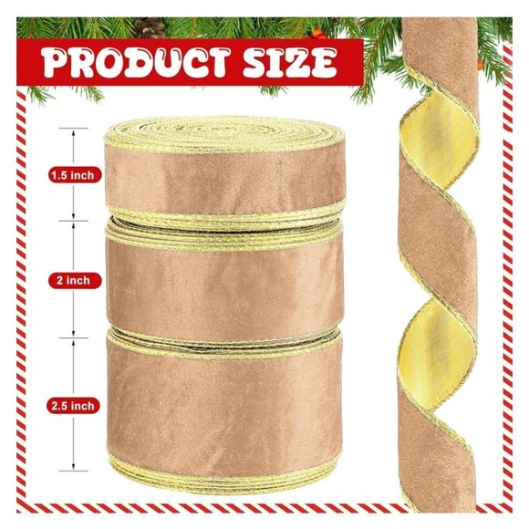 Brand new 3 Rolls Christmas Vintage Velvet Ribbon, 1 1/2'', 2'', 2 1/2'' - Picture 2 of 5